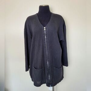 Vintage Norsport Full Zip Lightweight Sweater Jacket Black Cotton Size Large